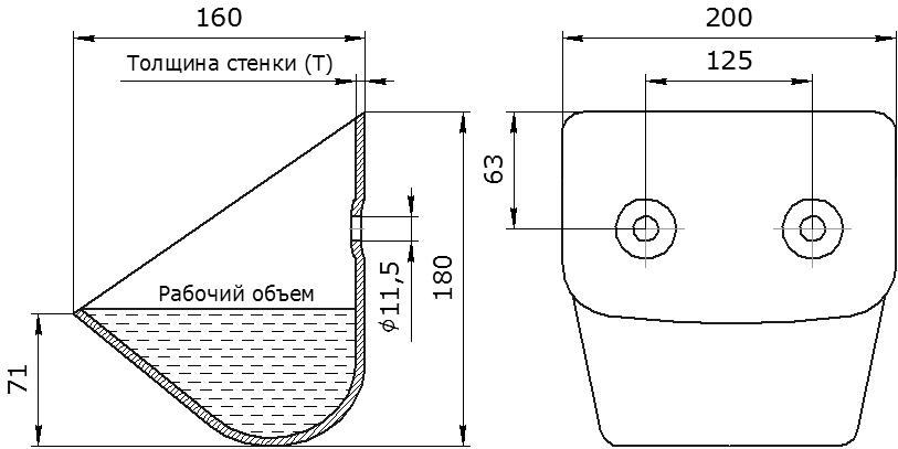 Ковш норийный металлический цельнотянутый ЦНК-200 (DIN 15233) чертеж