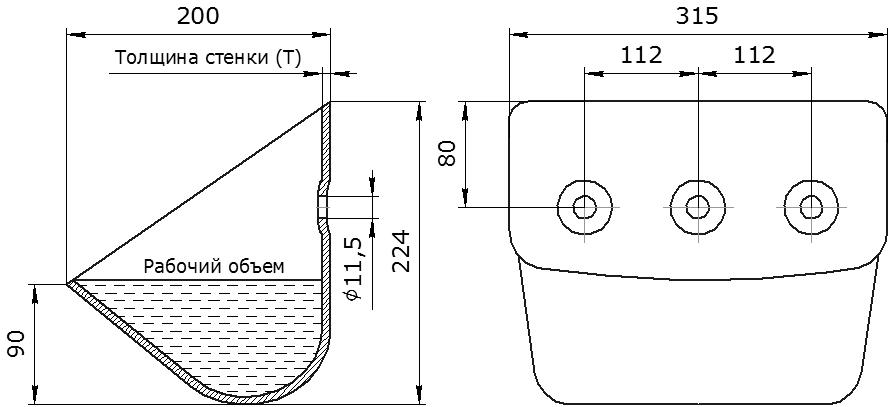 Ковш норийный металлический цельнотянутый ЦНК-315 (DIN 15233) чертеж