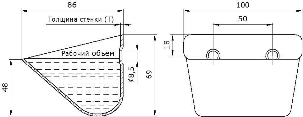 Ковш норийный металлический цельнотянутый ЦЦ-100 чертеж