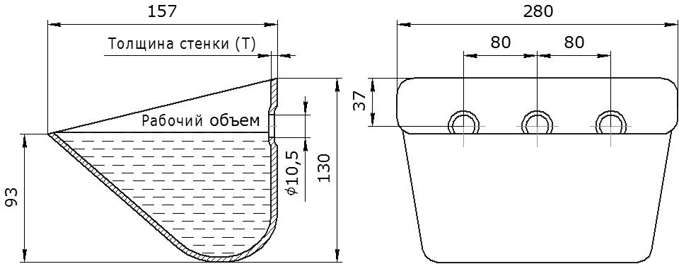 Ковш норийный металлический цельнотянутый ЦЦ-280 чертеж