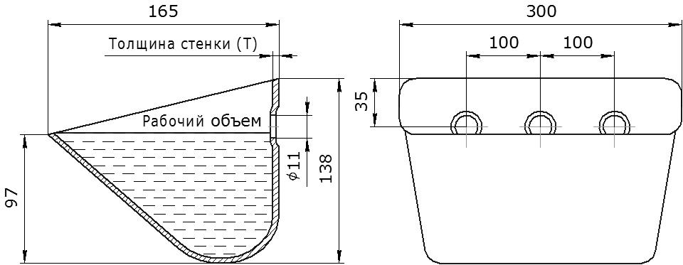 Ковш норийный металлический цельнотянутый ЦЦ-300АВ чертеж